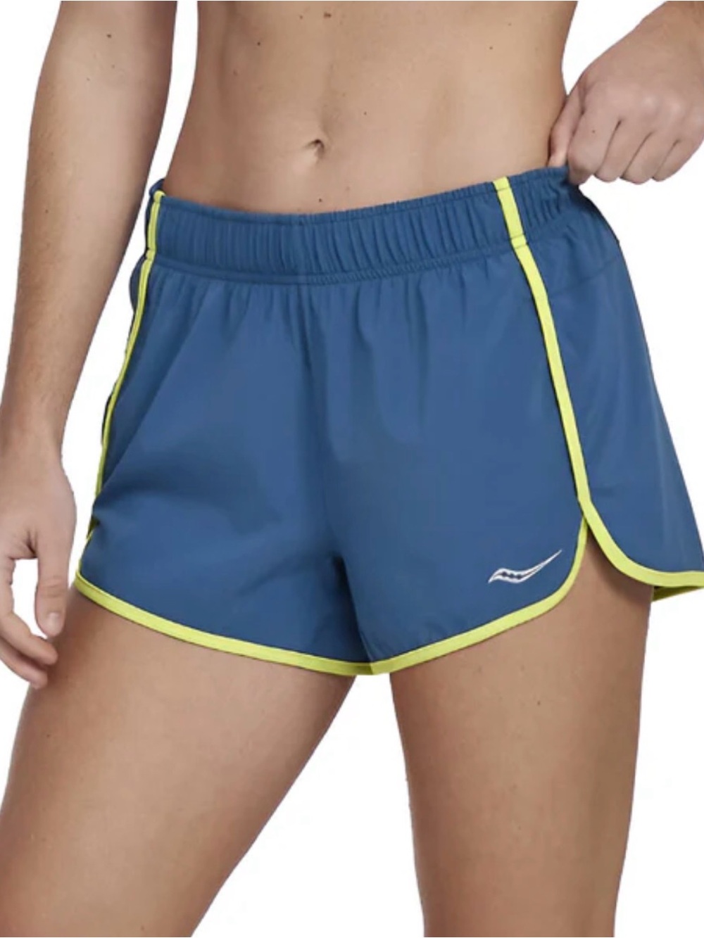 Saucony Women's Teal Blue Outpace 3”Running Shorts with Neon Yellow Trim Size S